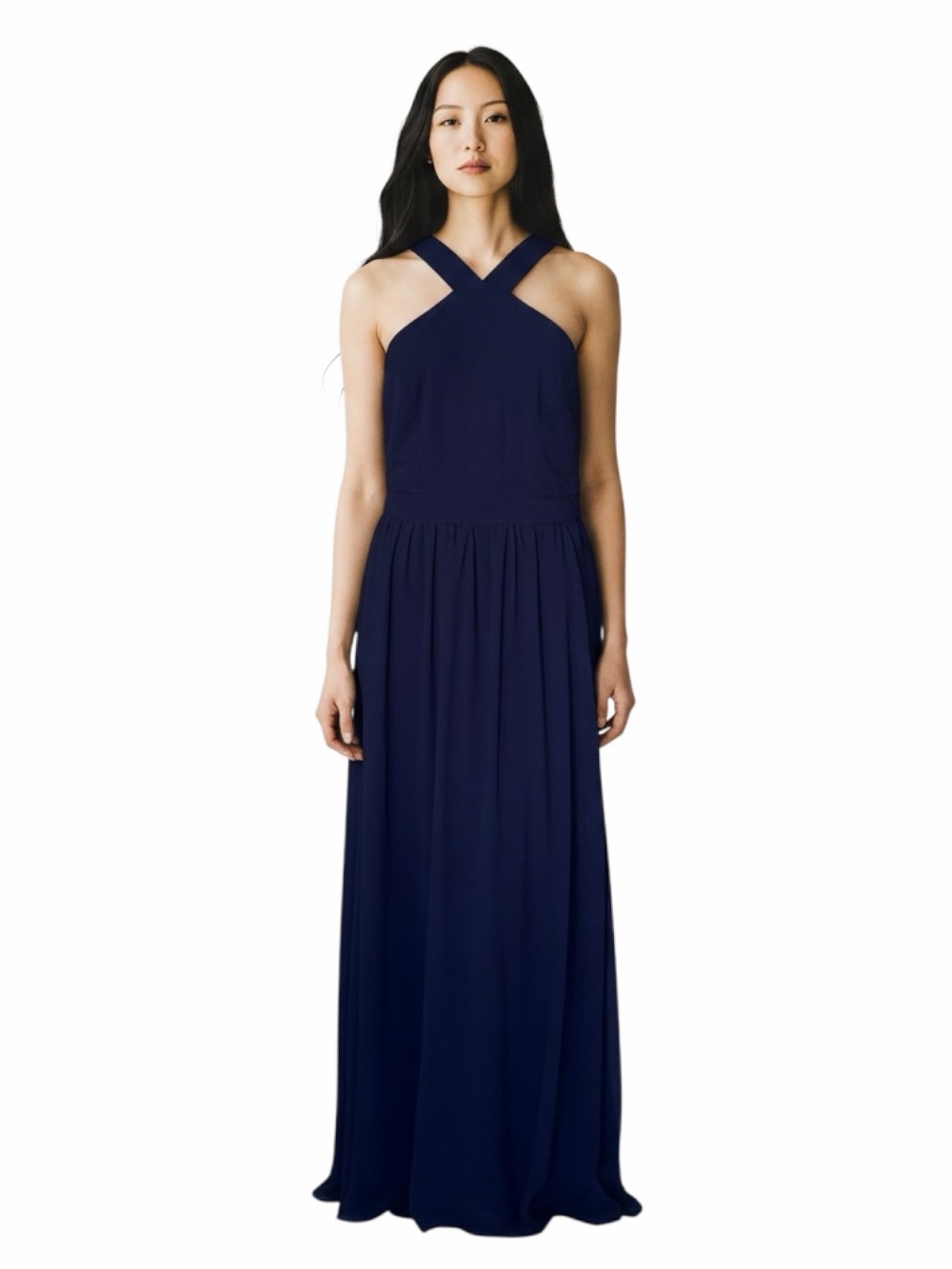 Lulus Women’s Navy Blue Maxi Dress Size L Criss Cross Neck Sleeveless Formal
